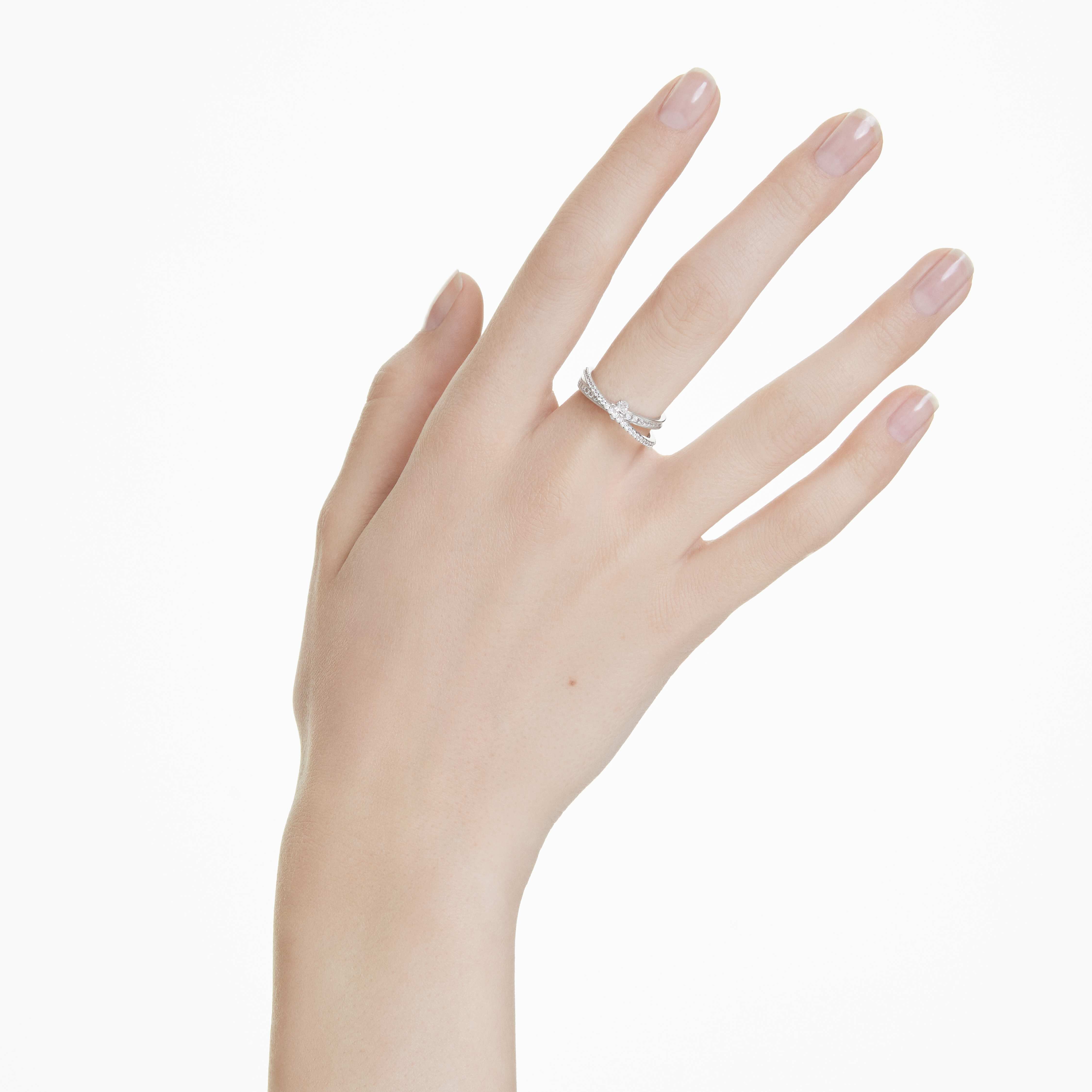 swarovski hyperbola ring  mixed cuts  white  rhodium plated