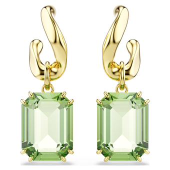 swarovski millenia drop earrings  octagon cut  green  18k gold finish