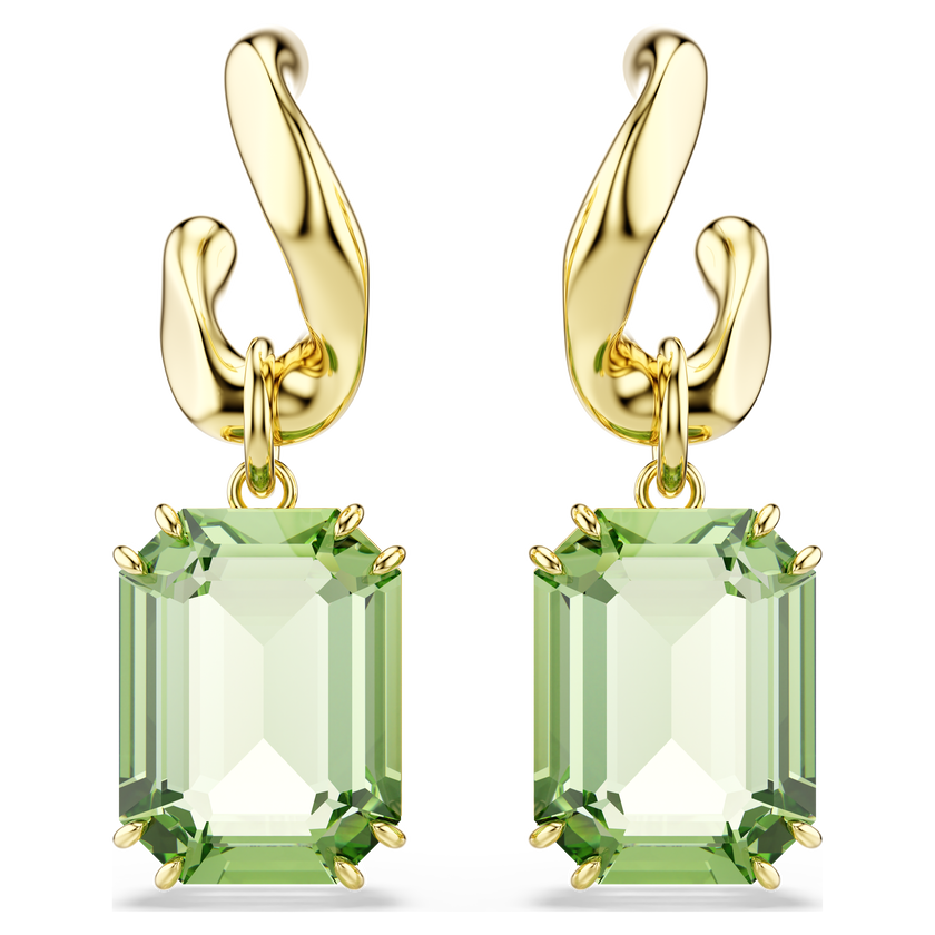 swarovski millenia drop earrings  octagon cut  green  18k gold finish
