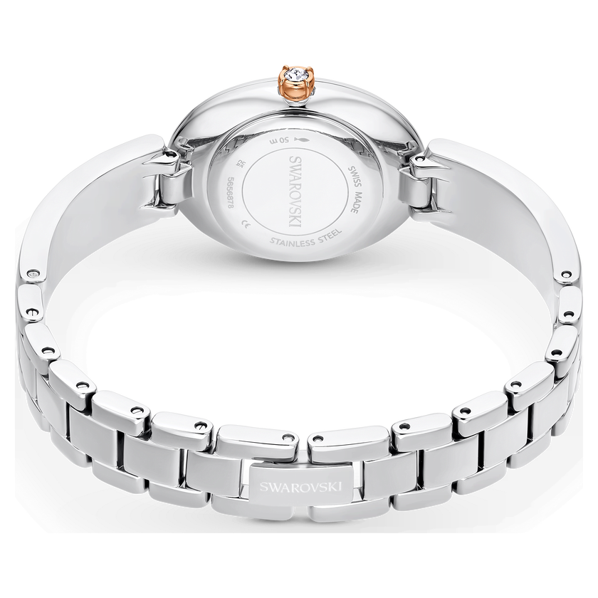 swarovski crystal rock oval watch  swiss made  metal bracelet  white  stainless steel