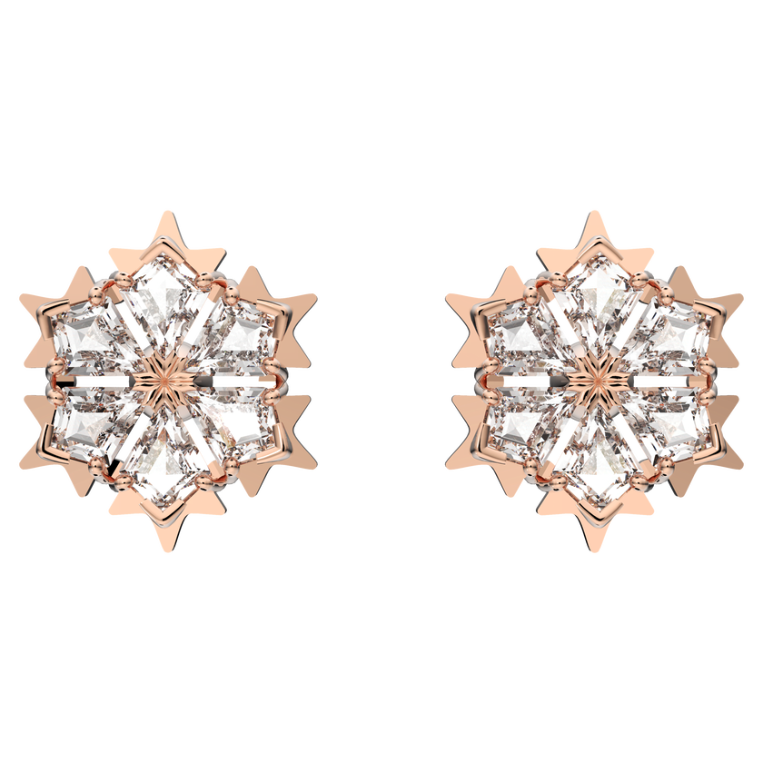 swarovski magic stud earrings  snowflake  white  rose gold tone plated