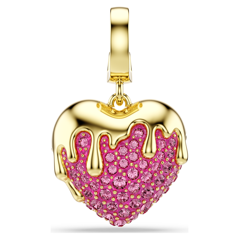 swarovski idyllia charm  round cut  heart  pink  gold tone plated