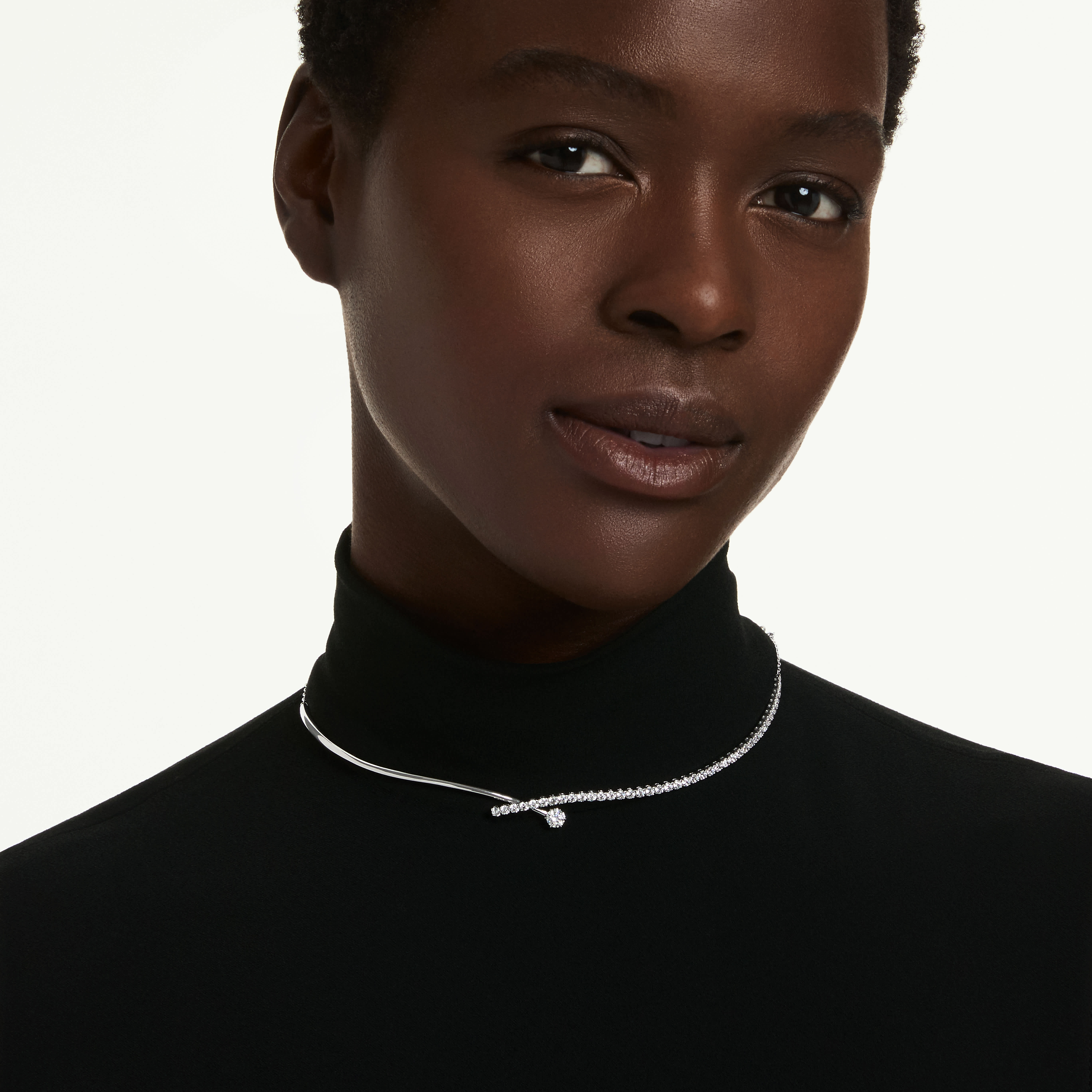 swarovski matrix necklace  round cut  white  rhodium plated