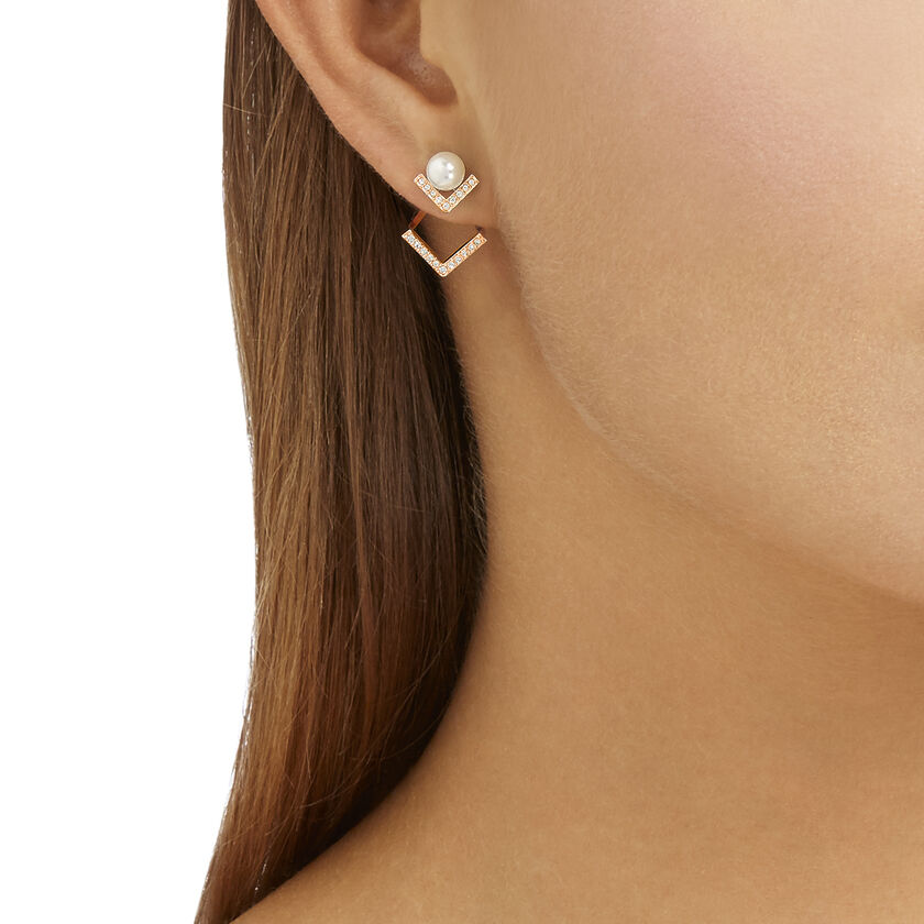 Edify Pierced Earrings, White, Rose Gold Plating