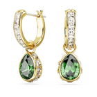 swarovski chroma drop earrings pear cut green gold tone plated