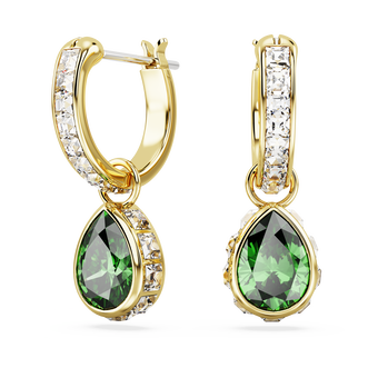 swarovski chroma drop earrings pear cut green gold tone plated