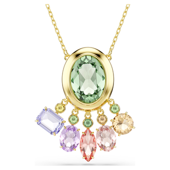 swarovski gema pendant  mixed cuts  dangling crystals  multicolored  gold tone plated