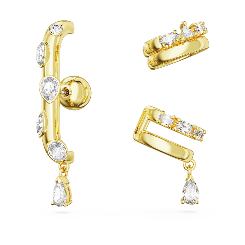 swarovski imber ear cuff  set  3   mixed cuts  white  gold tone plated