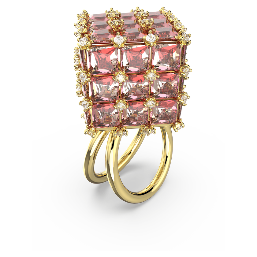 swarovski curiosa cocktail ring  square  orange  gold tone plated