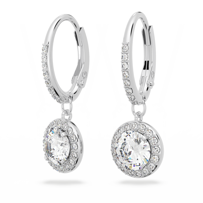 swarovski angelic drop earrings  round cut  white  rhodium plated