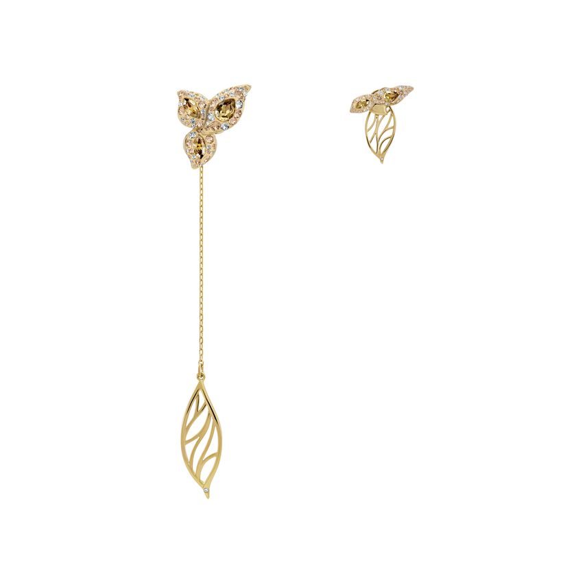 Graceful Bloom Mistmatched Earrings, Brown, Gold-tone plated