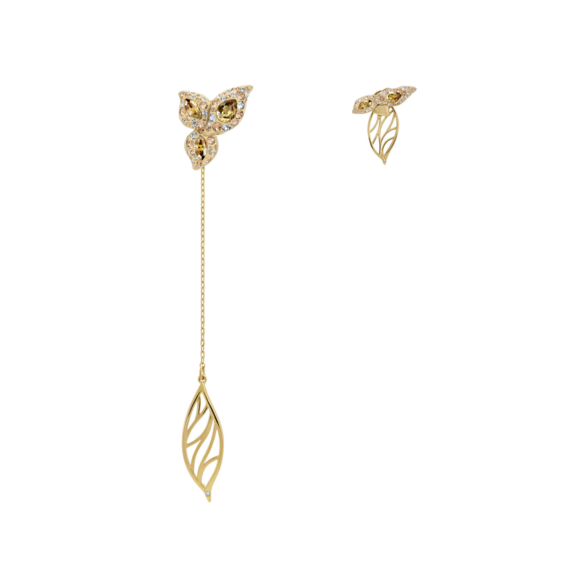 Graceful Bloom Mistmatched Earrings, Brown, Gold-tone plated