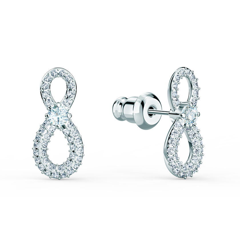 Swarovski Infinity Mini Pierced Earrings, White, Rhodium plated