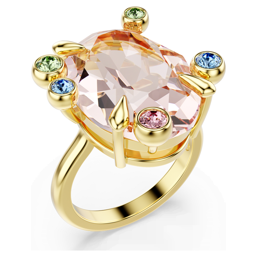 swarovski gema ring  set  3   mixed cuts  multicolored  gold tone plated