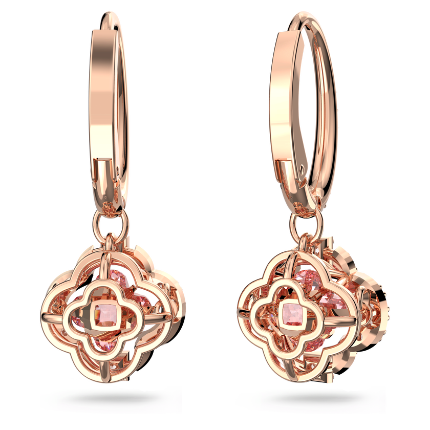 swarovski una drop earrings  clover  pink  rose gold tone plated