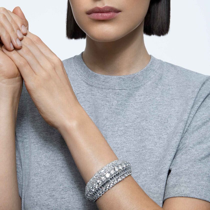 swarovski hyperbola cuff  large  white  rhodium plated