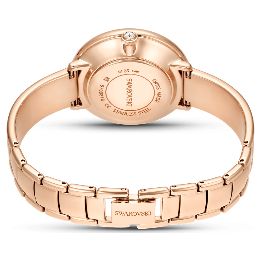 swarovski crystalline bangle watch  swiss made  metal bracelet  white  rose gold tone finish