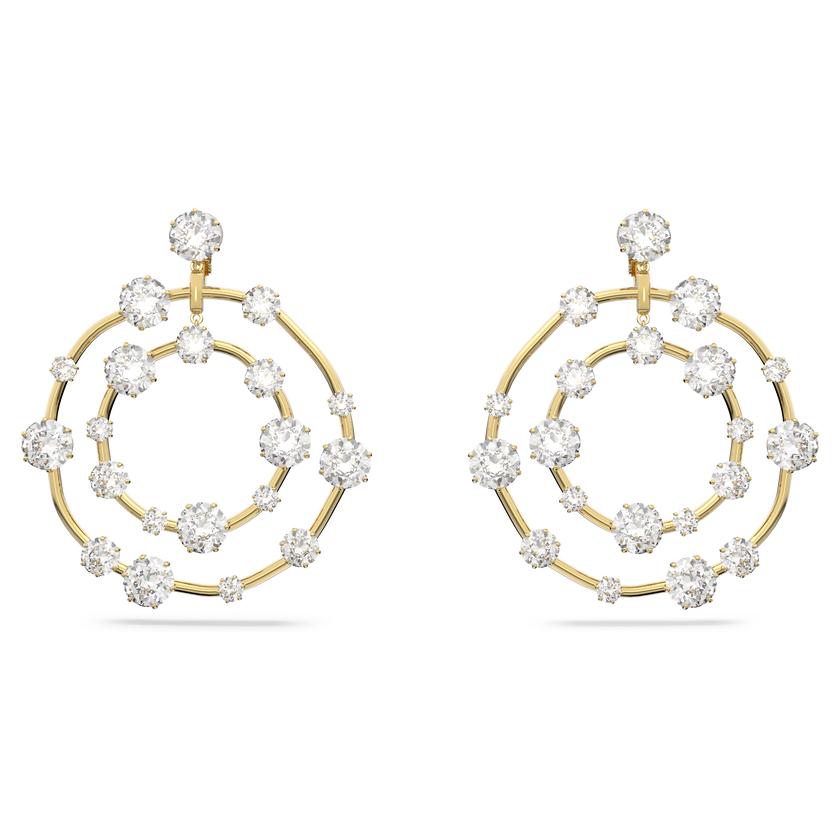 swarovski constella clip earrings  mixed round cuts  white  gold tone plated