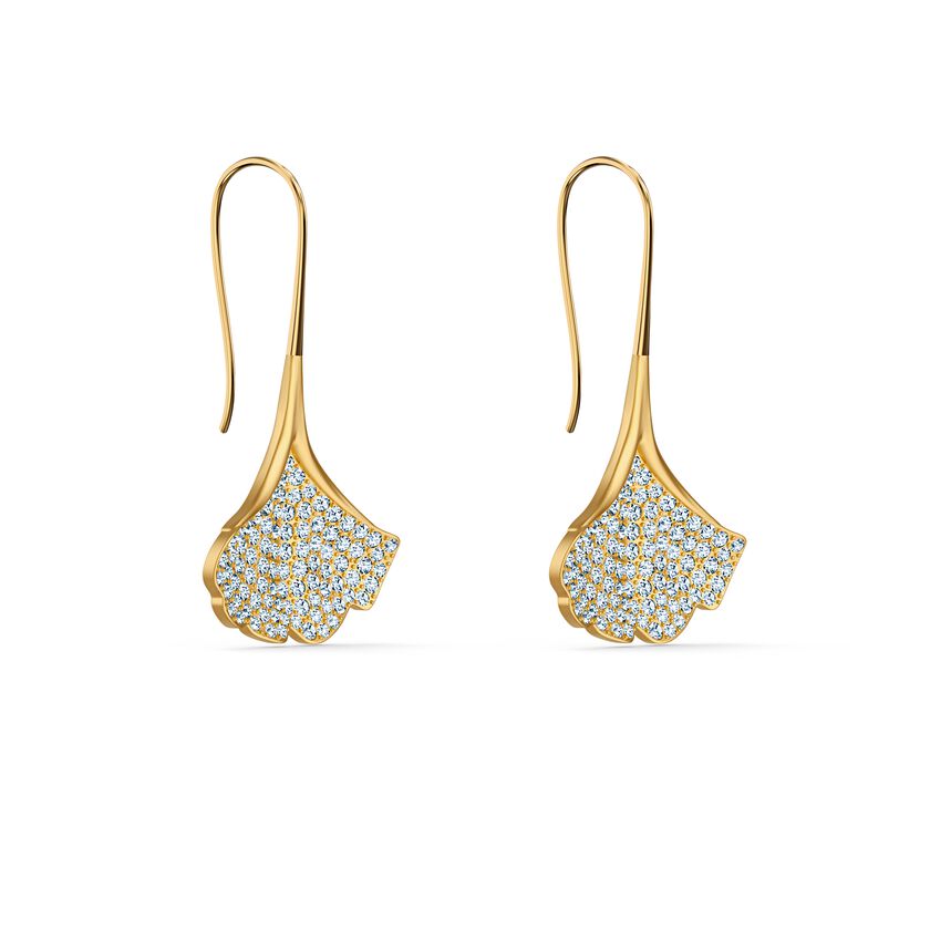 Stunning Ginko Pierced Earrings, White, Gold-tone plated