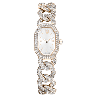 swarovski dextera chain watch  swiss made  crystal bracelet  white  champagne gold tone finish
