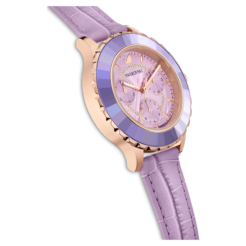 Octea Lux Chrono watch, Leather strap, Purple, Rose gold-tone