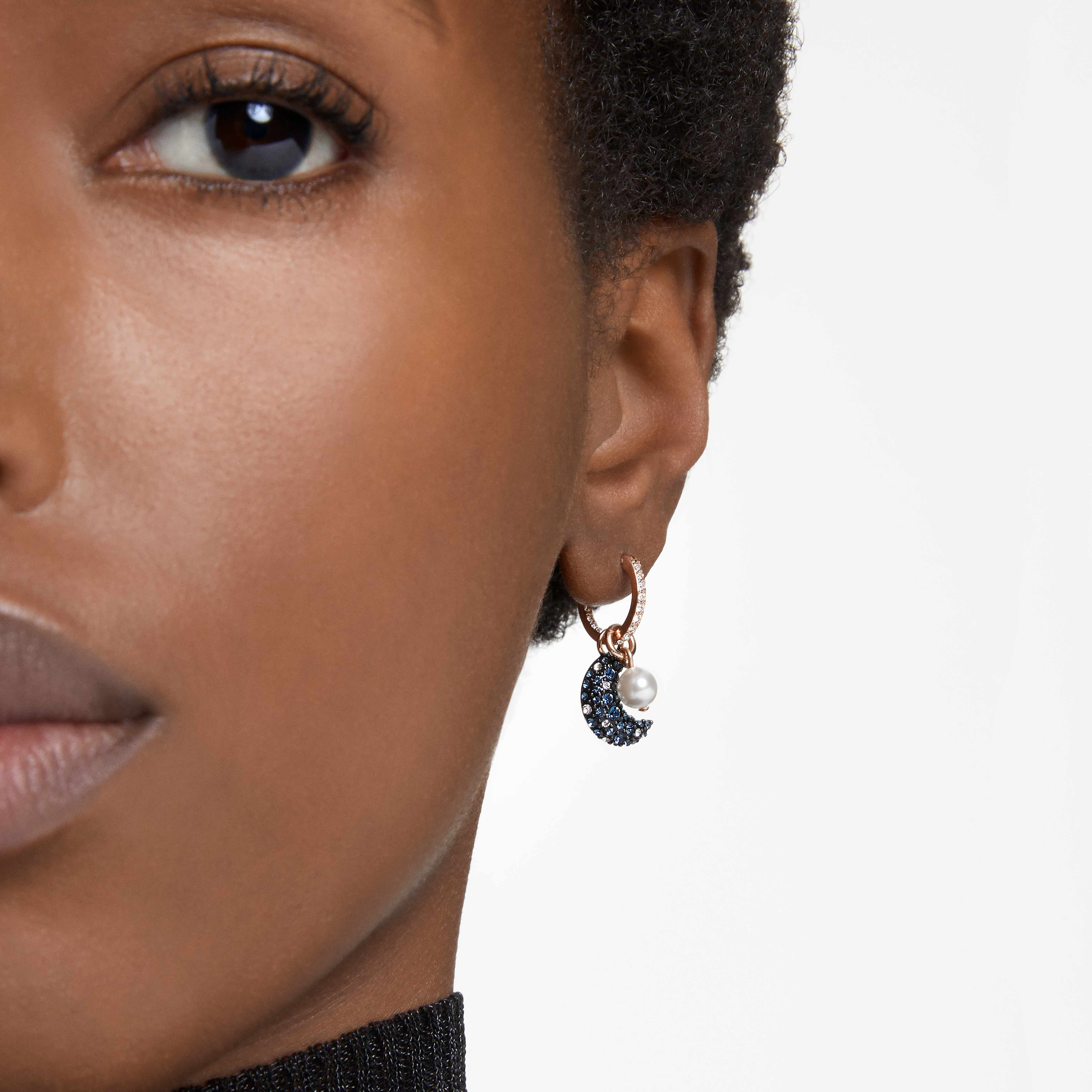 swarovski sublima drop earrings  crystal pearl  asymmetrical design  moon  multicolored  rose gold tone plated