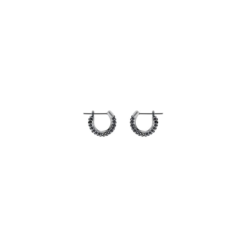 Stone Pierced Earrings, Small, Black, Rhodium Plating