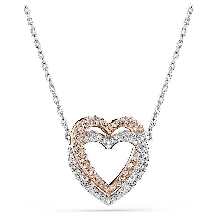 swarovski hyperbola necklace  round cut  heart  white  mixed metal finish