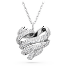 Volta pendant, Heart, Small, White, Rhodium plated