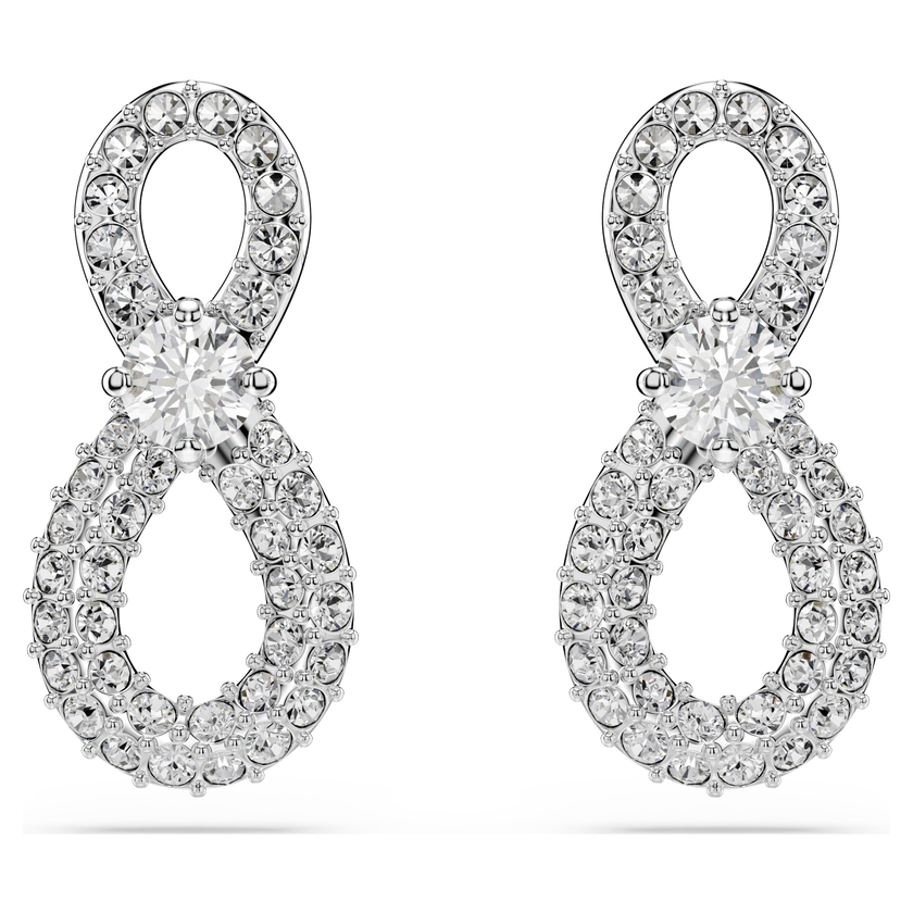 swarovski hyperbola stud earrings  round cut  pav   infinity  white  rhodium plated