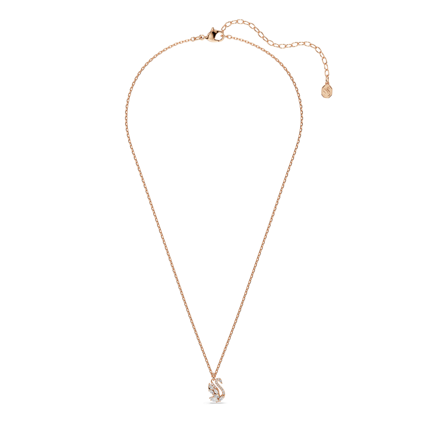 swarovski swan pendant  mixed cuts  swan  white  18k rose gold finish