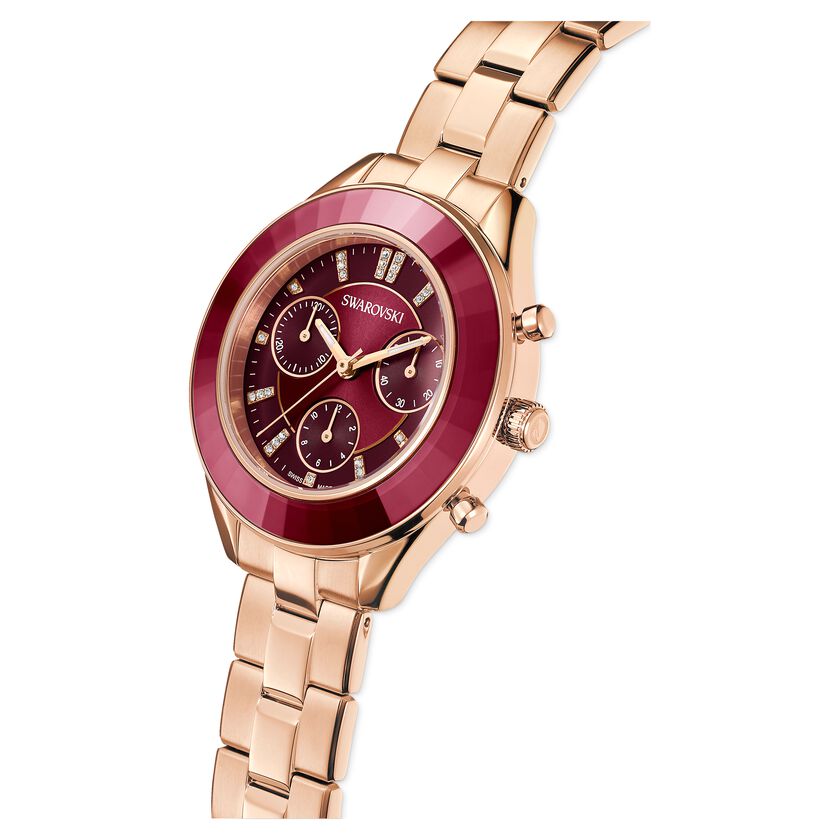 Octea Lux Sport watch, Metal bracelet, Red, Rose gold-tone finish