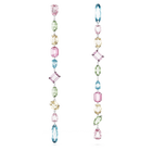 Gema drop earrings, Asymmetrical design, Mixed cuts, Extra long, Multicolored, Rhodium plated