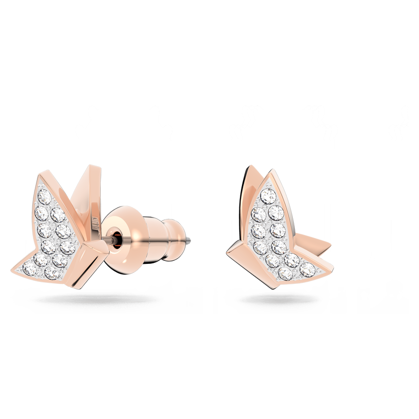 swarovski idyllia lilia stud earrings  butterfly  white  18k rose gold finish