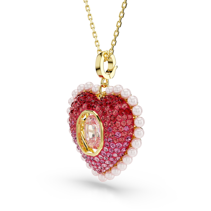 swarovski idyllia pendant  mixed cuts  heart  pink  gold tone plated