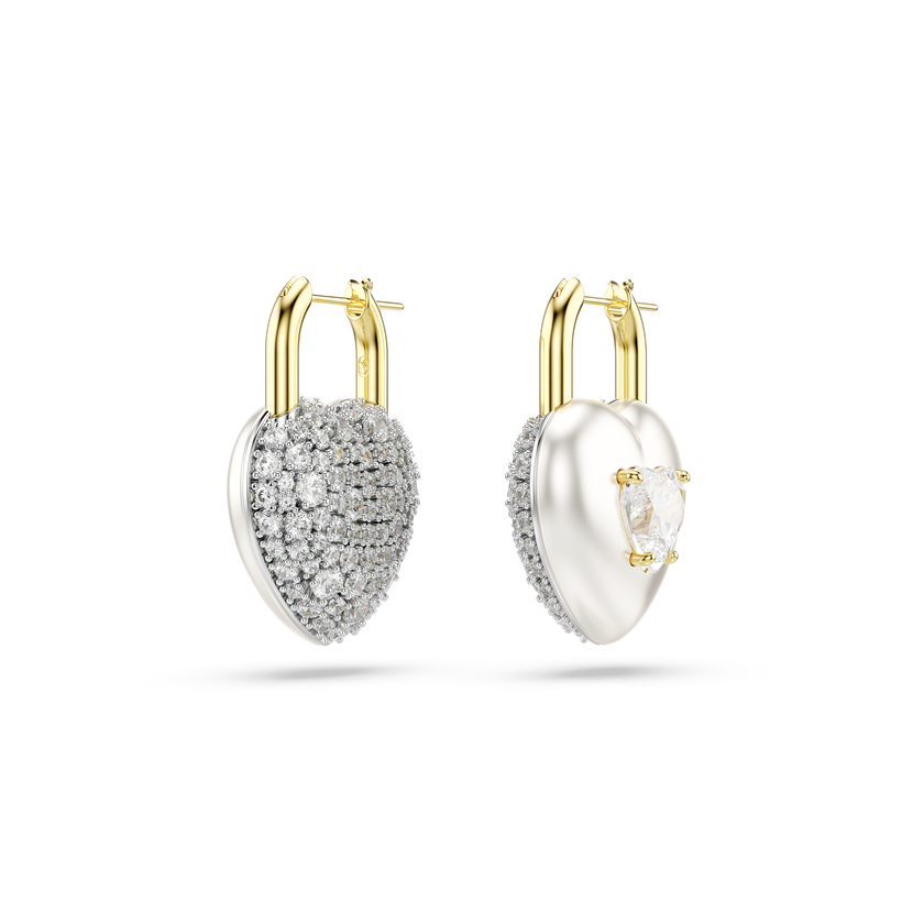 swarovski idyllia drop earrings  mixed cuts  heart  white  gold tone plated