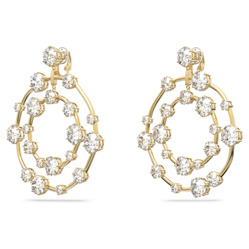 swarovski constella clip earrings  mixed round cuts  white  gold tone plated