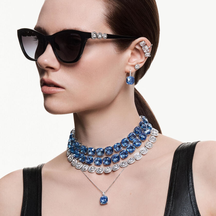 swarovski millenia pendant  cushion cut  blue  rhodium plated
