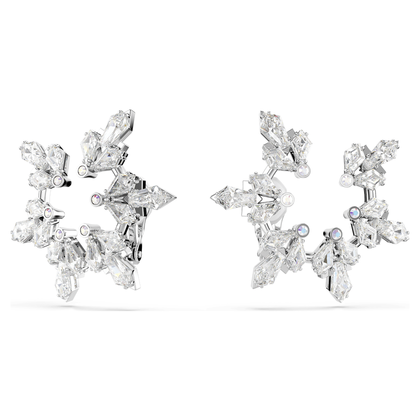 swarovski idyllia clip earrings  mixed cuts  snowflake  white  rhodium plated