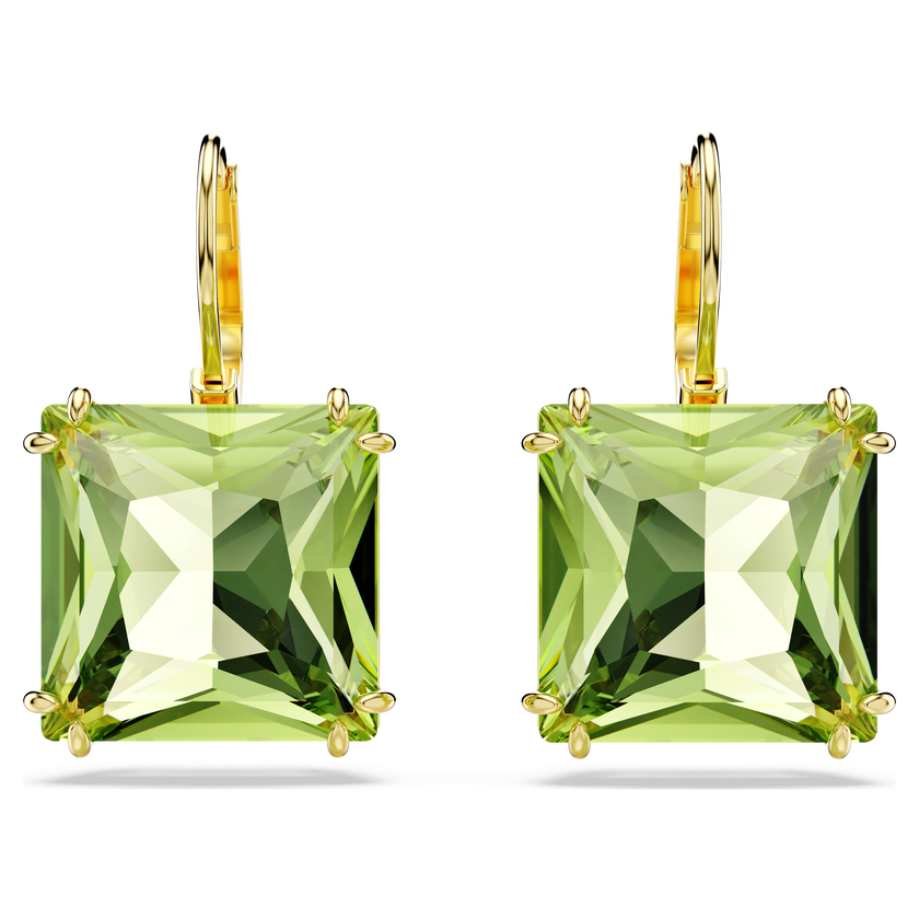 swarovski millenia earrings  square cut crystal  green  gold tone plated