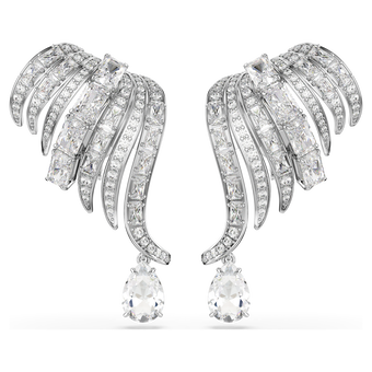 swarovski vienna clip earrings  mixed cuts  swan  white  rhodium plated