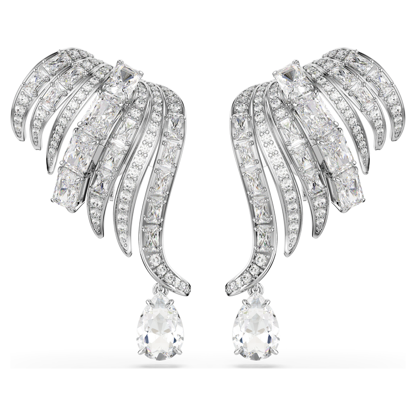 swarovski vienna clip earrings  mixed cuts  swan  white  rhodium plated