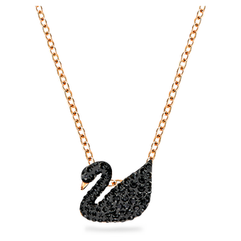 swarovski iconic swan pendant black rose gold plated