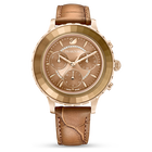 swarovski octea lux chrono watch leather strap brown gold tone finish