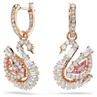 swarovski swan drop earrings pav swan pink