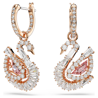 swarovski swan drop earrings pav swan pink