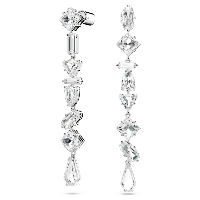 swarovski mesmera drop earrings  mixed cuts  long  white  rhodium plated