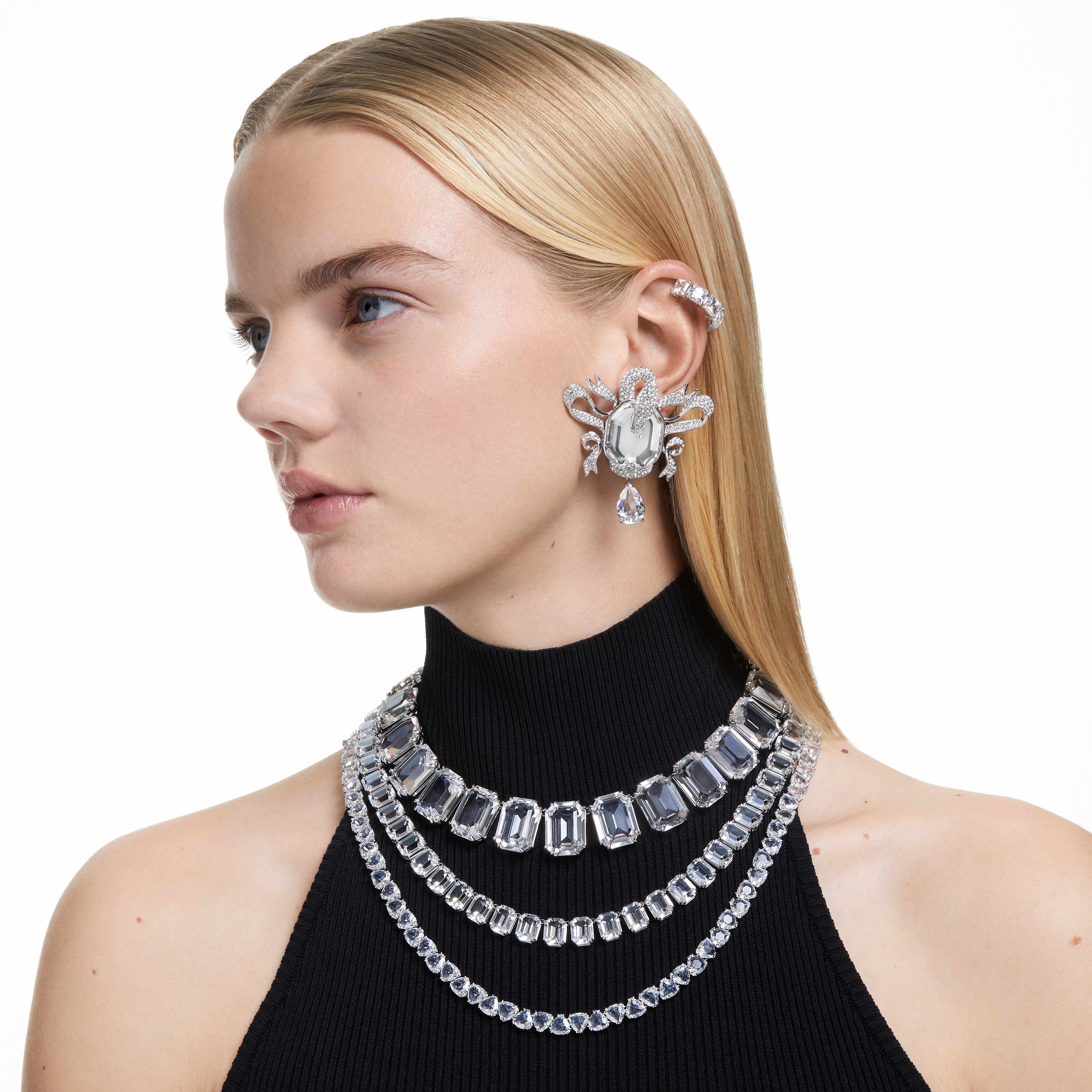 swarovski matrix clip earrings  square cut  white  rhodium plated