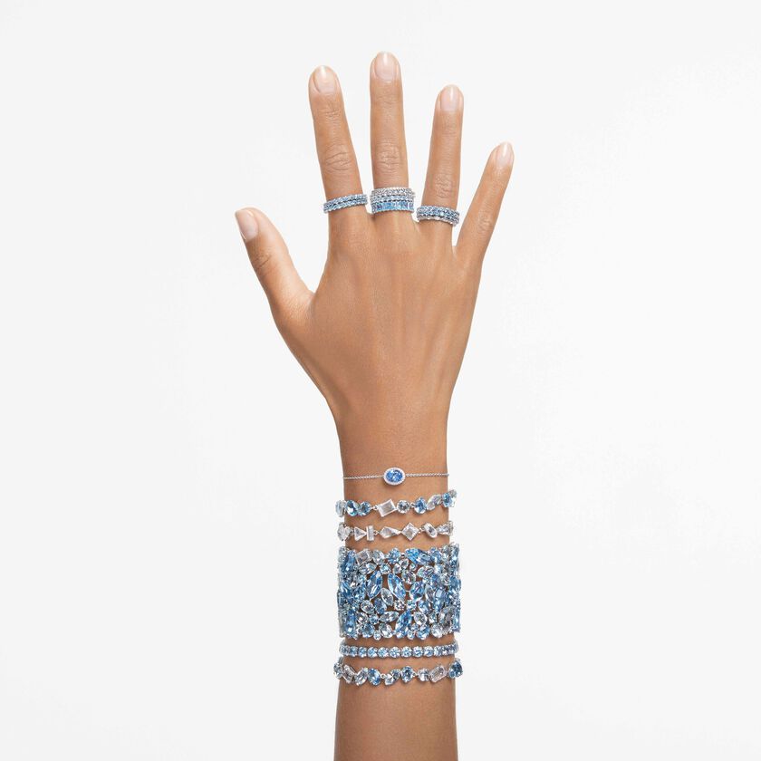 swarovski matrix tennis bracelet  round cut  blue  rhodium plated