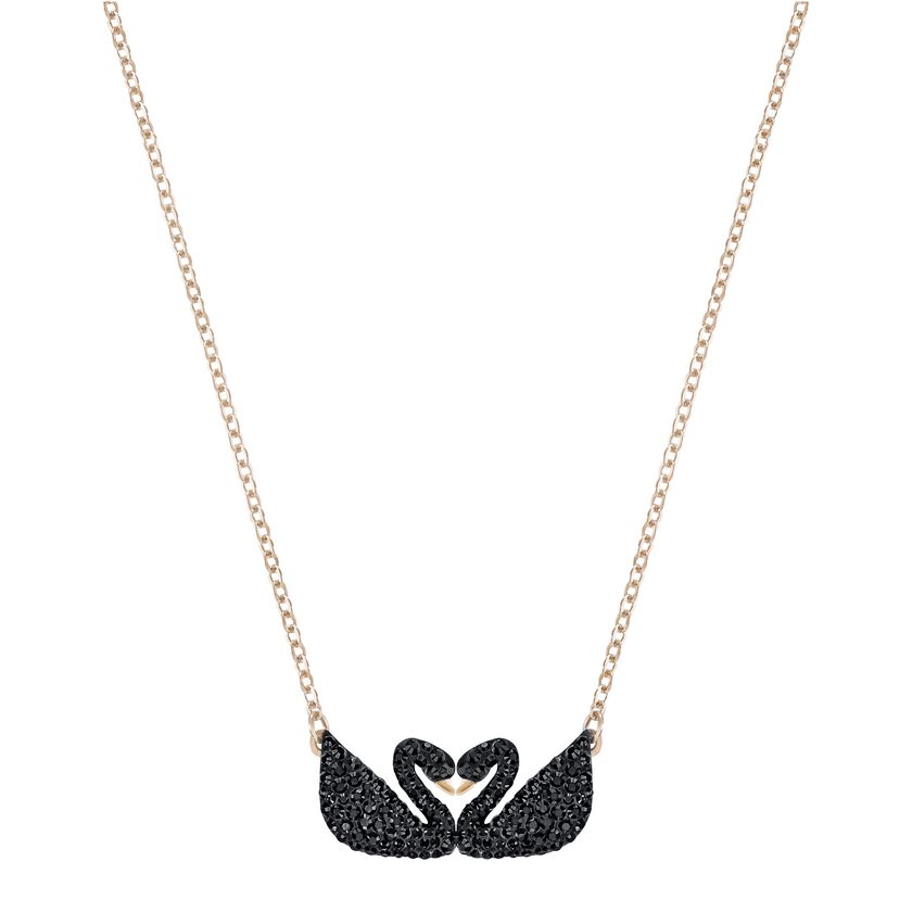 Iconic Swan Double Necklace, Black, Rose Gold Plating